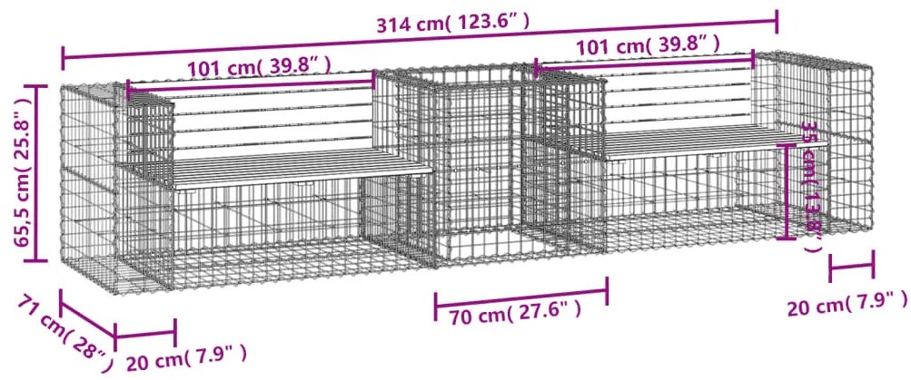 tömör duglászfenyő kerti pad gabion kosárral