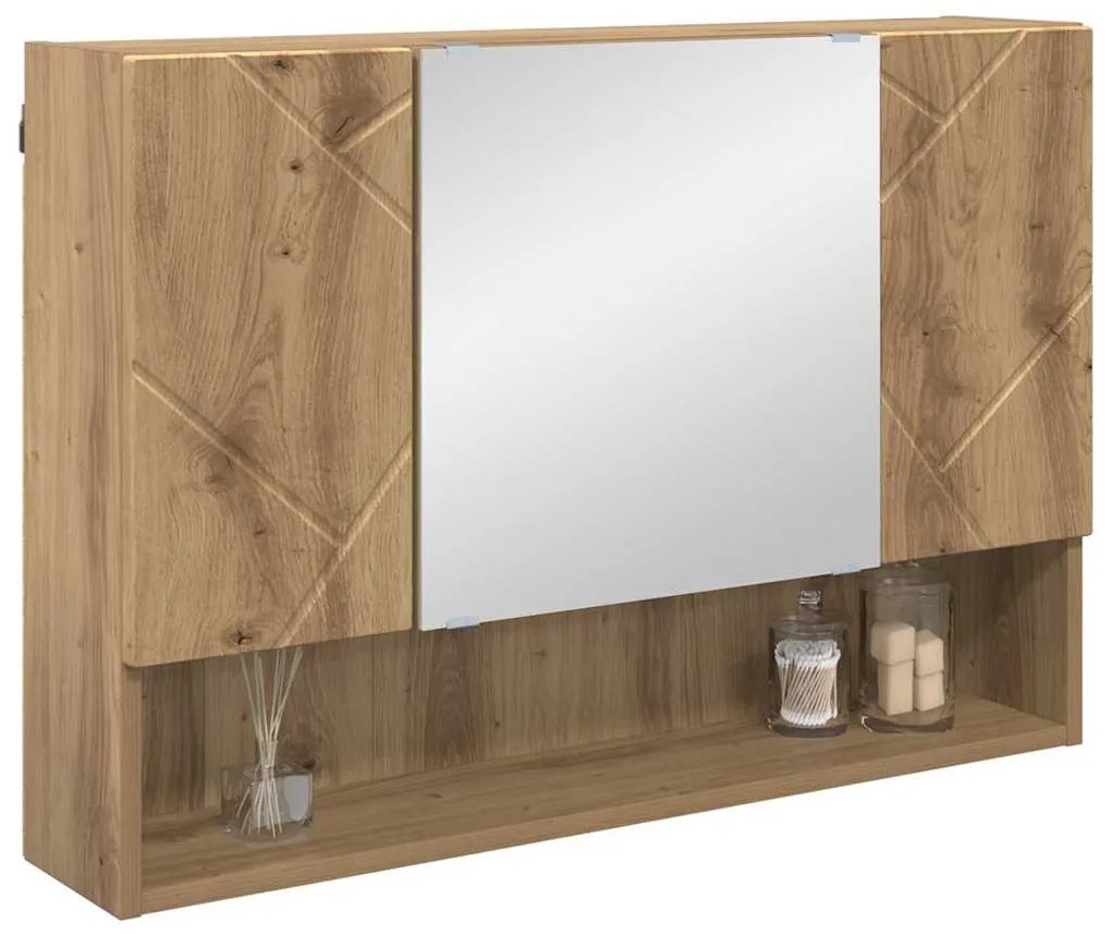 Fürdőszobai tükörszekrény kézműves tölgy 80 x 17 x 55 cm