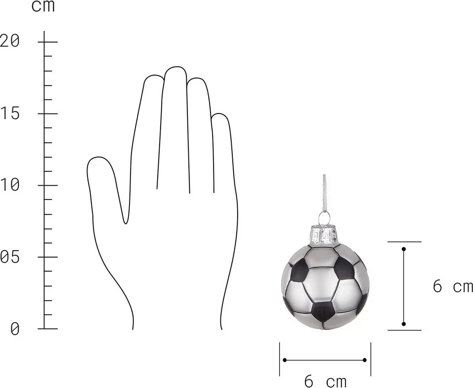 HANG ON üveg karácsonyfadísz, focilabda Ø6cm