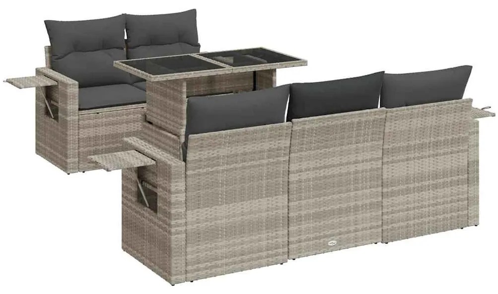 6 részes világosszürke polyrattan kerti ülőgarnitúra párnákkal
