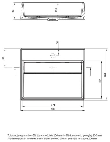 Deante CQR_NU5M CORREO 40x50 cm gránit mosdó fekete, pultba építhető