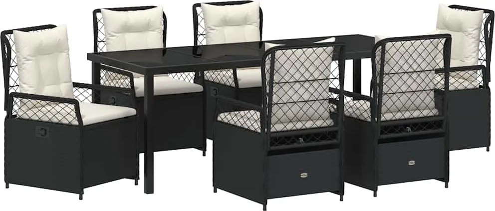 vidaXL Kert étkező szett 7 pcs Fekete polirattan