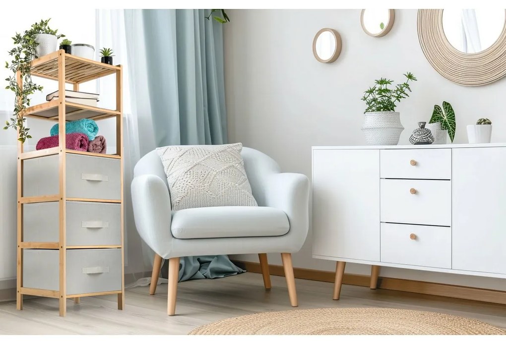 G21 Bambusz polc kosarakkal, 5 polc, bézs, 5 emelet