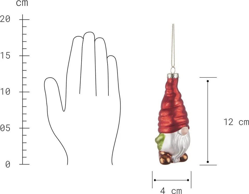 HANG ON üveg karácsonyfadísz, törpe 11cm