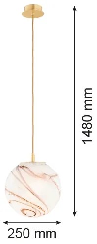 Argon 8447 - Csillár zsinóron ALMIROS 1xE27/15W/230V átm. 25 cm alabástrom arany