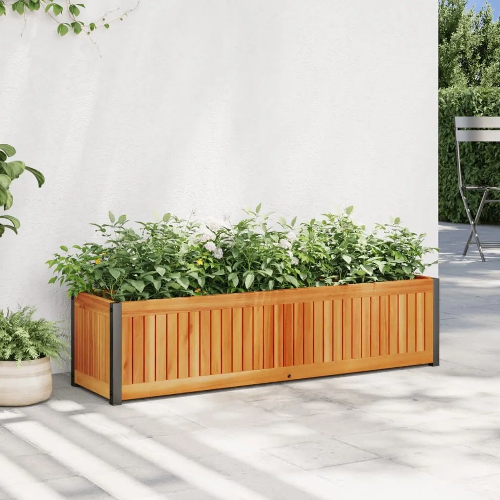vidaXL tömör akácfa és acélkerti virágtartó 110 x 30 x 27,5 cm