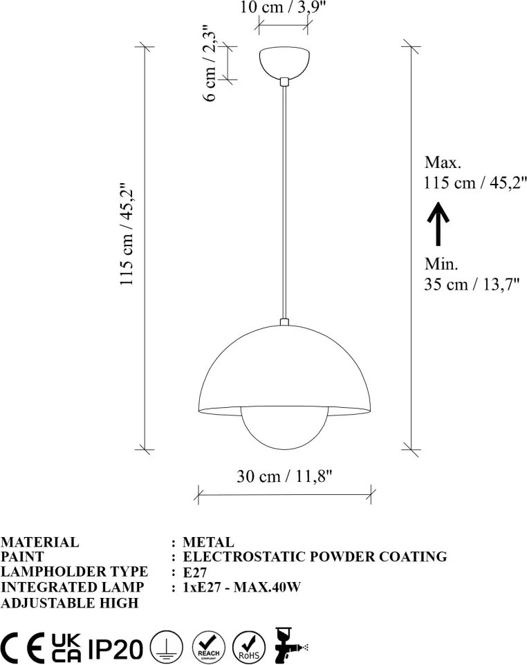Eylul 15680-30-B bordó fém függőlámpa, Ø30 cm