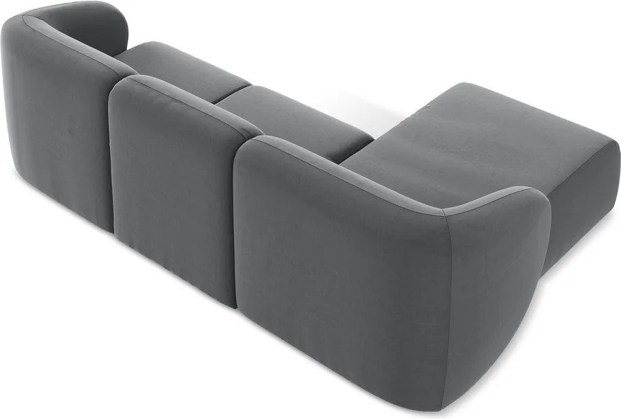 Szürke bársony sarokkanapé (bal oldali-heverő résszel) Lani – Makamii