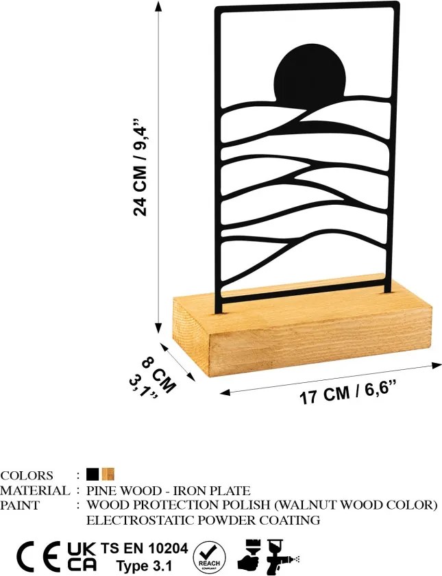 Horizon fém dísztárgy, fekete, 24×8 cm