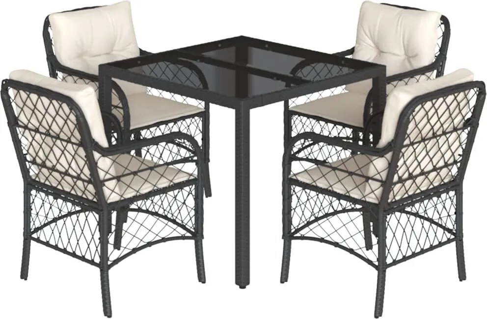 vidaXL 5 részes fekete polyrattan kerti étkezőgarnitúra párnákkal