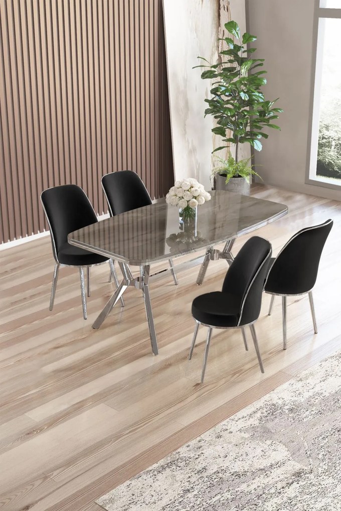 Lena étkezőgarnitúra, antracit-króm, 160 cm – TR240CHR2862