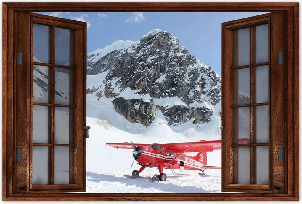 Poszterek 120x80 Piros repülőgép a hegyekben