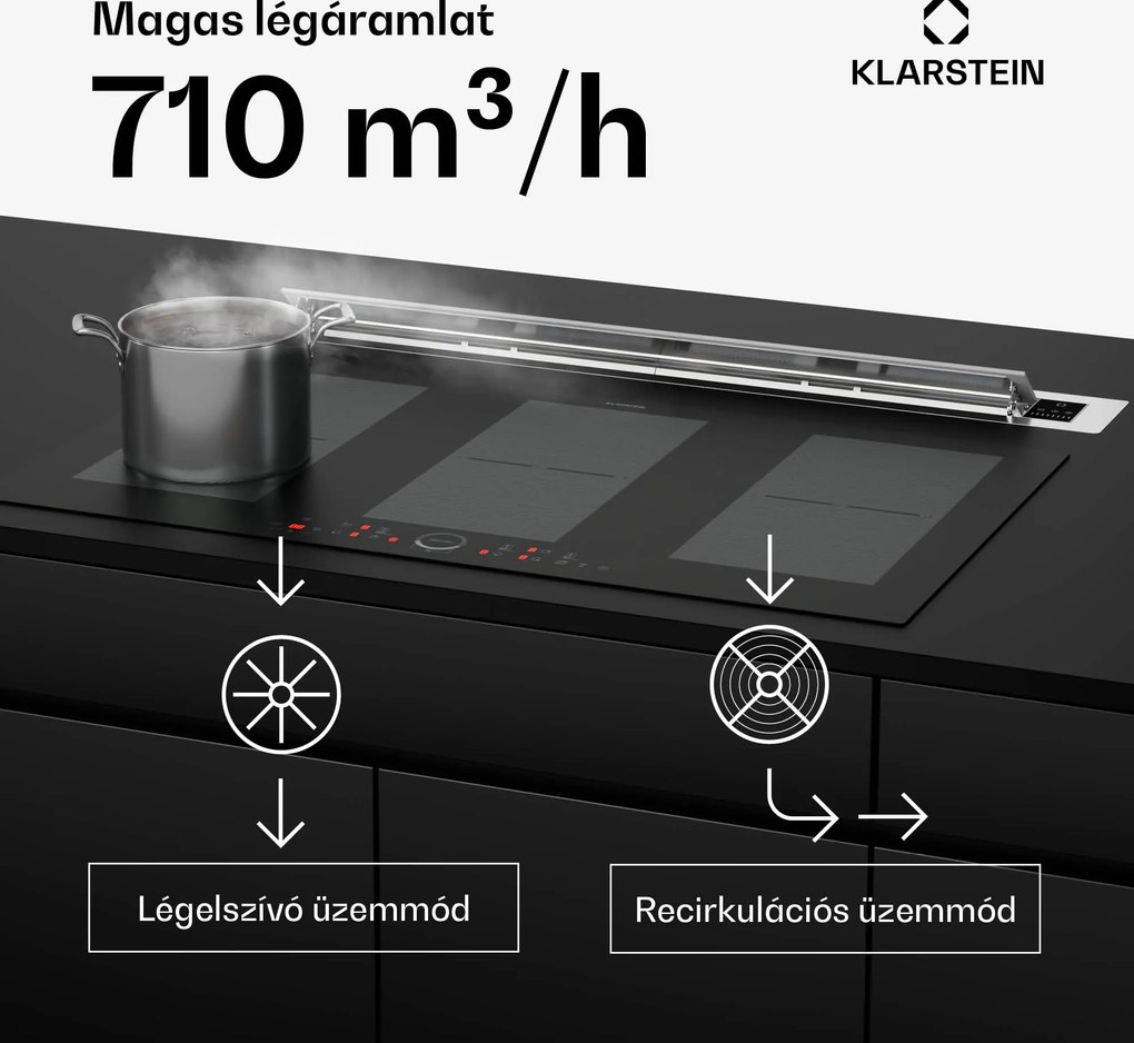 Klarstein Brisa, páraelszívó 90 cm, kihúzható, rozsdamentes acél, 710 m³/h, A+