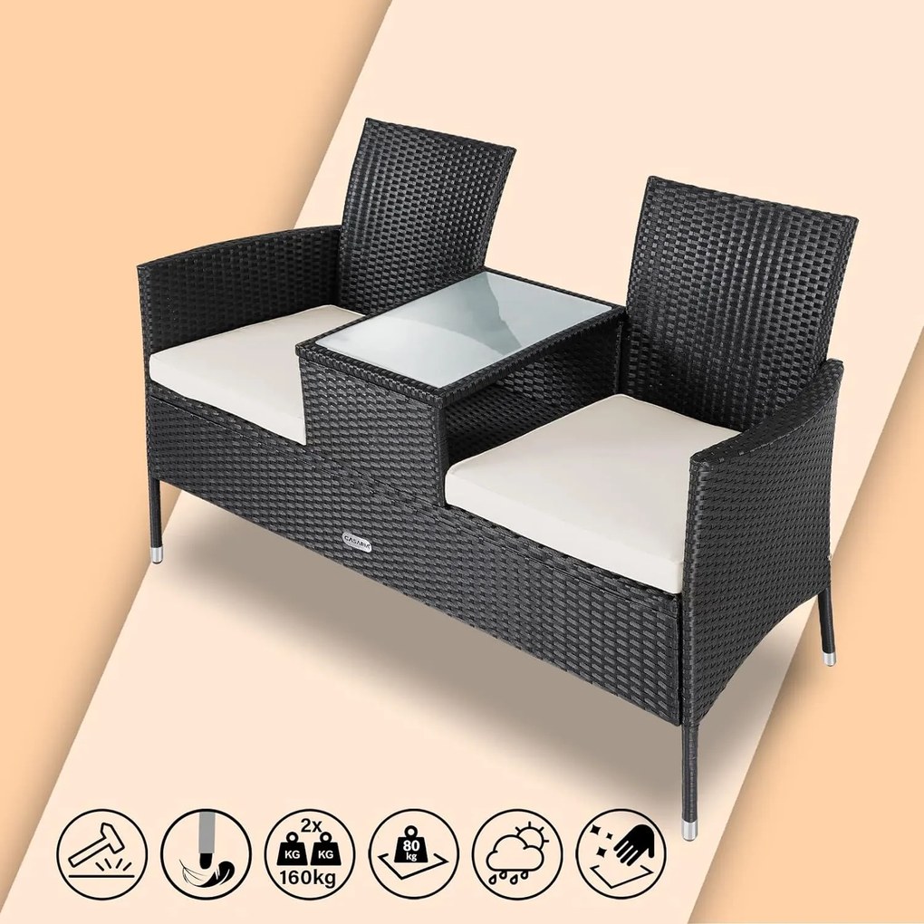 Casaria® Kerti rattan pad asztallal - fekete