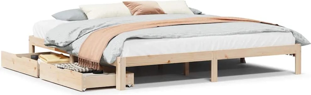 vidaXL tömör fenyőfa ágykeret fiókokkal 200 x 200 cm