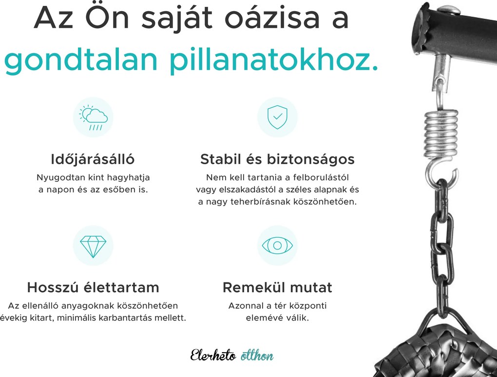 Fehér függőfotel KOKON állvány nélkül, zöld-fehér párna