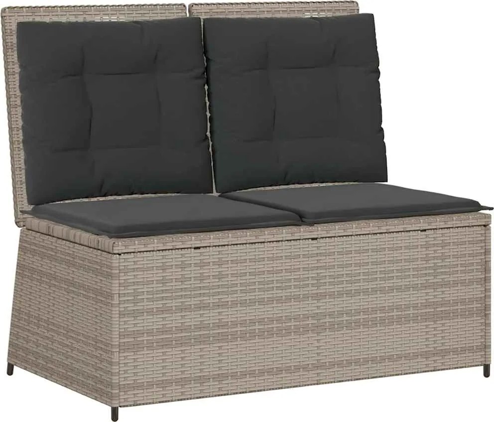 vidaXL világosszürke polyrattan dönthető kerti pad párnával