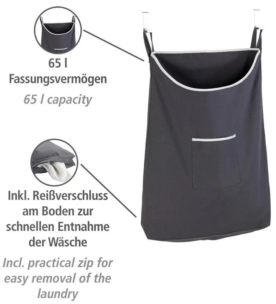 Laundry szürke felakasztható szennyestartó kosár, 65 l - Wenko