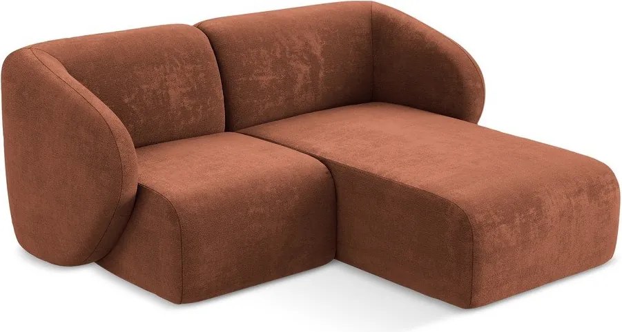 Terrakotta színű zsenília sarokkanapé (jobb oldali-heverő résszel) Lani – Makamii