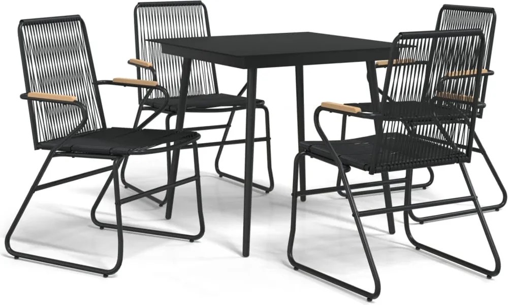 vidaXL 5 részes fekete PVC rattan kerti étkezőgarnitúra