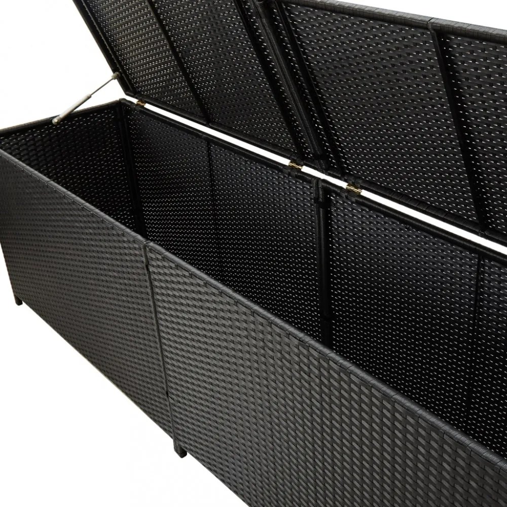 fekete polyrattan kerti tárolóláda 200 x 50 x 60 cm