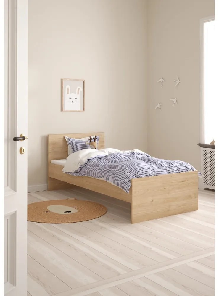 Natúr színű egyszemélyes ágy tölgyfa dekorral 90x190 cm Naia – Tvilum