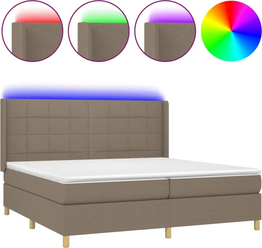vidaXL tópszínű szövet rugós és LED-es ágy matraccal 200 x 200 cm