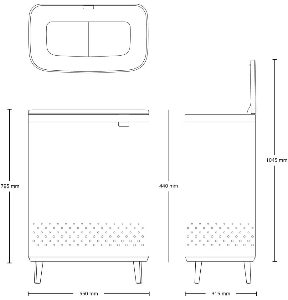 Matt fekete fém szennyeskosár 90 l Bo Hi – Brabantia