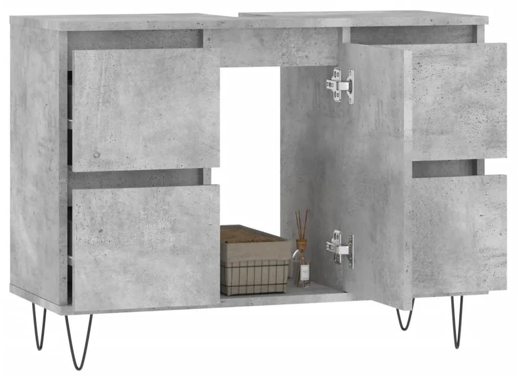 Betonszürke szerelt fa fürdőszobaszekrény 80 x 33 x 60 cm