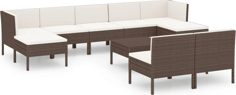 vidaXL 10 részes barna polyrattan kerti bútorszett párnákkal
