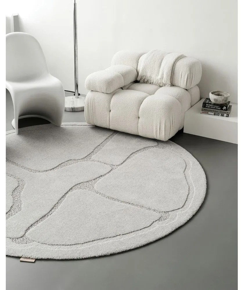 Világosszürke gyapjú kerek szőnyeg ø 120 cm Morphic Organica – Agnella