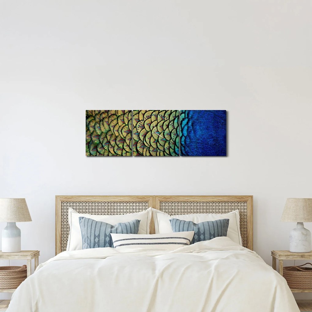 Kép - Pávatollak (órával) (90x30 cm)