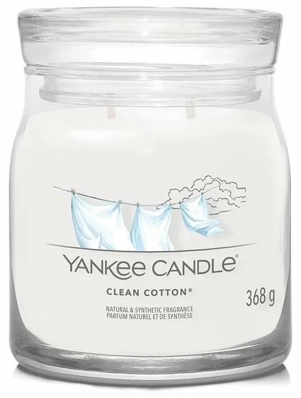 Yankee Candle Signature Clean Cotton  illatos gyertya közepes üvegben, 368 g