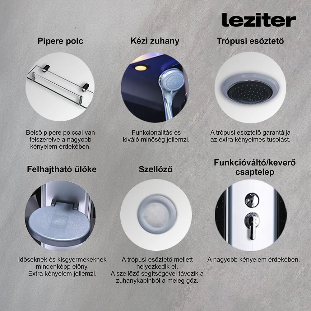 Vital Black hidromasszázs zuhanykabin 90x90 cm-es méretben