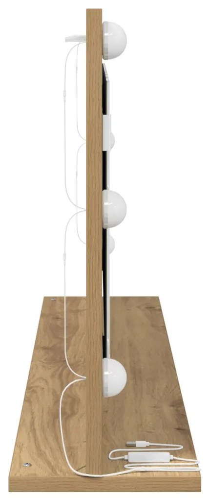 LED világítással ellátott sminktükör Kézműves tölgy 100x45x18 cm