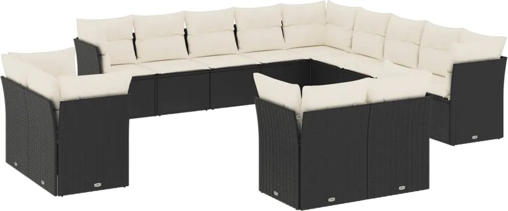vidaXL 13 részes fekete polyrattan kerti ülőgarnitúra párnákkal