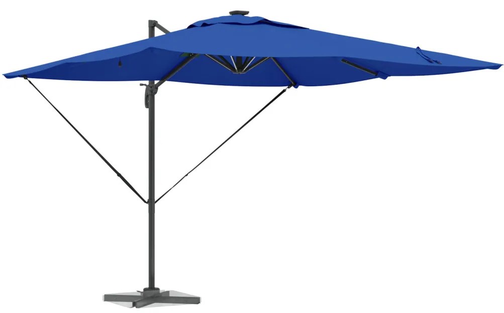 Cantilever Roma Napernyő LED lámpákkal, azúrkék – 286 x 285 x 270 cm, alumínium.