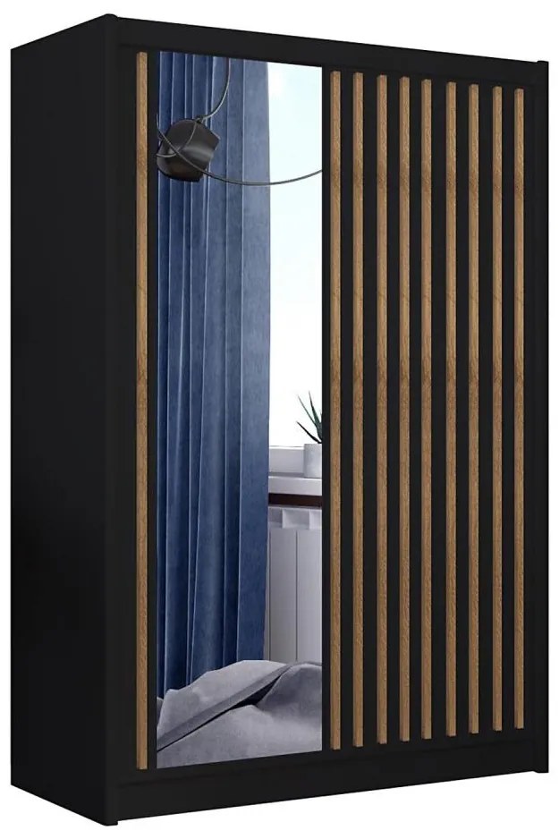 Tükrös gardróbszekrény SANTINO 150x215 cm fekete/craft tölgy