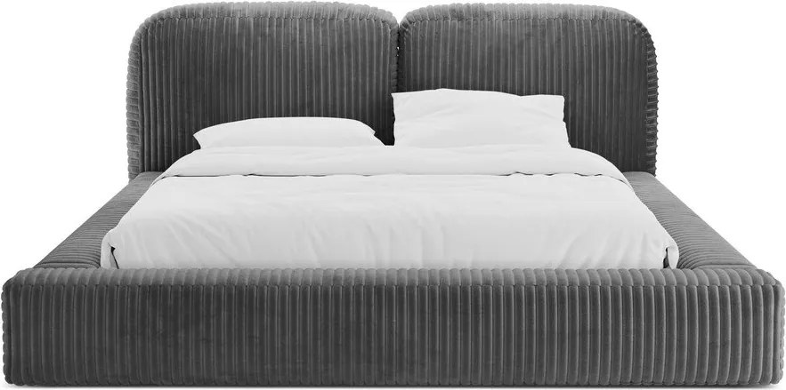 Szürke kárpitozott ágyneműtartós franciaágy ágyráccsal 160x200 cm Martina – Micadoni