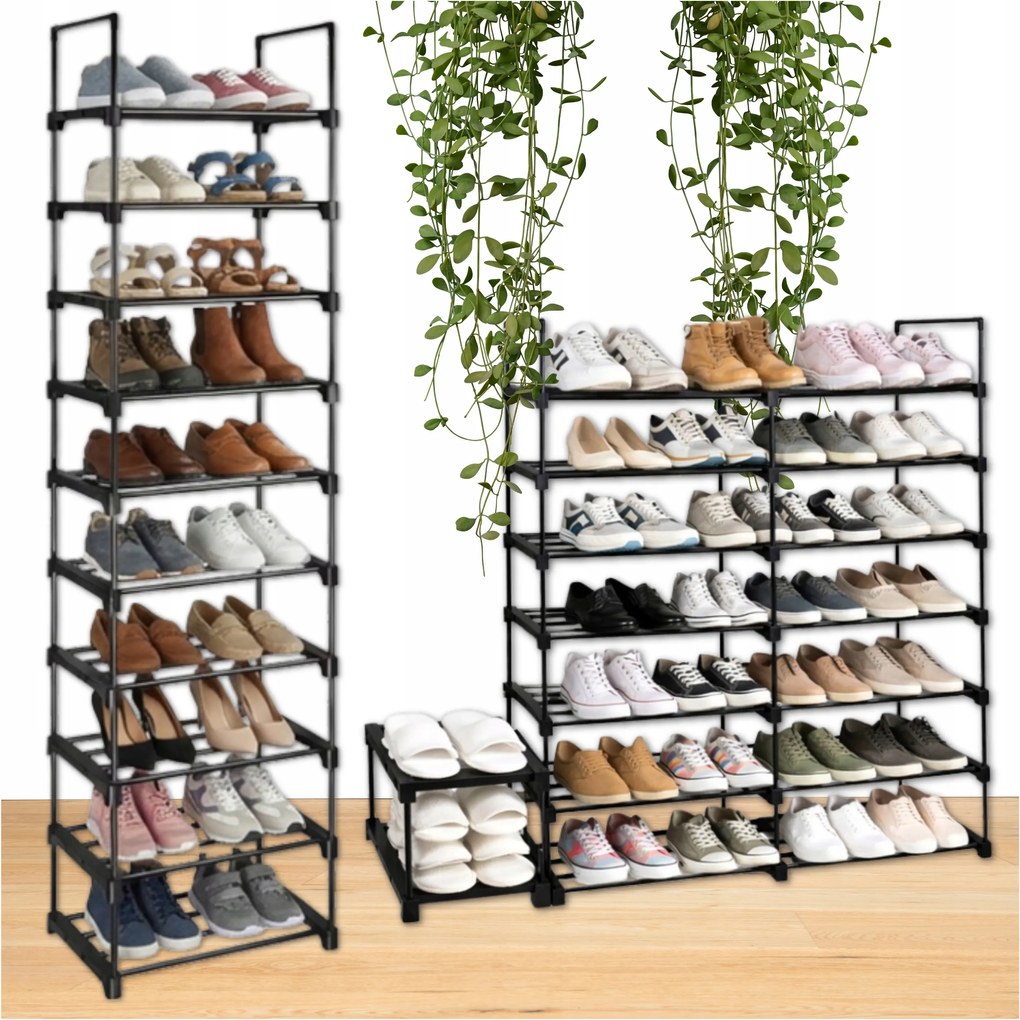Cipőrendező 20 Pár Könyvespolc 10 Szint Fekete Keskeny Előszobába 50KG