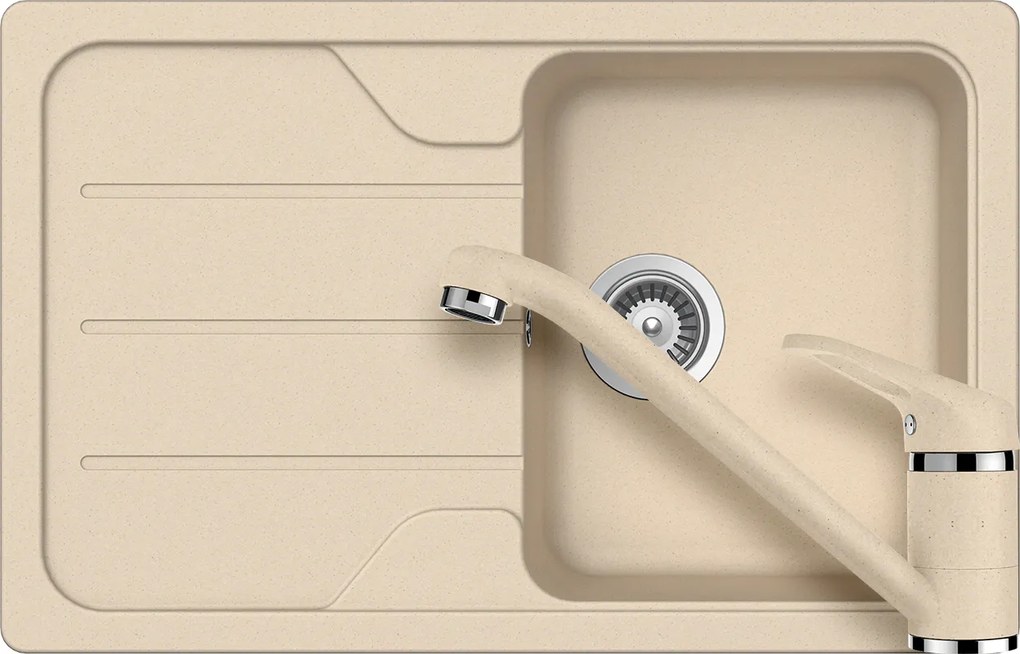 Schock Formhaus D-100S konyhai mosogatótálca 780 x 500 mm és Schock Cosmo konyhai csaptelep Cristalite Moonstone, bézs