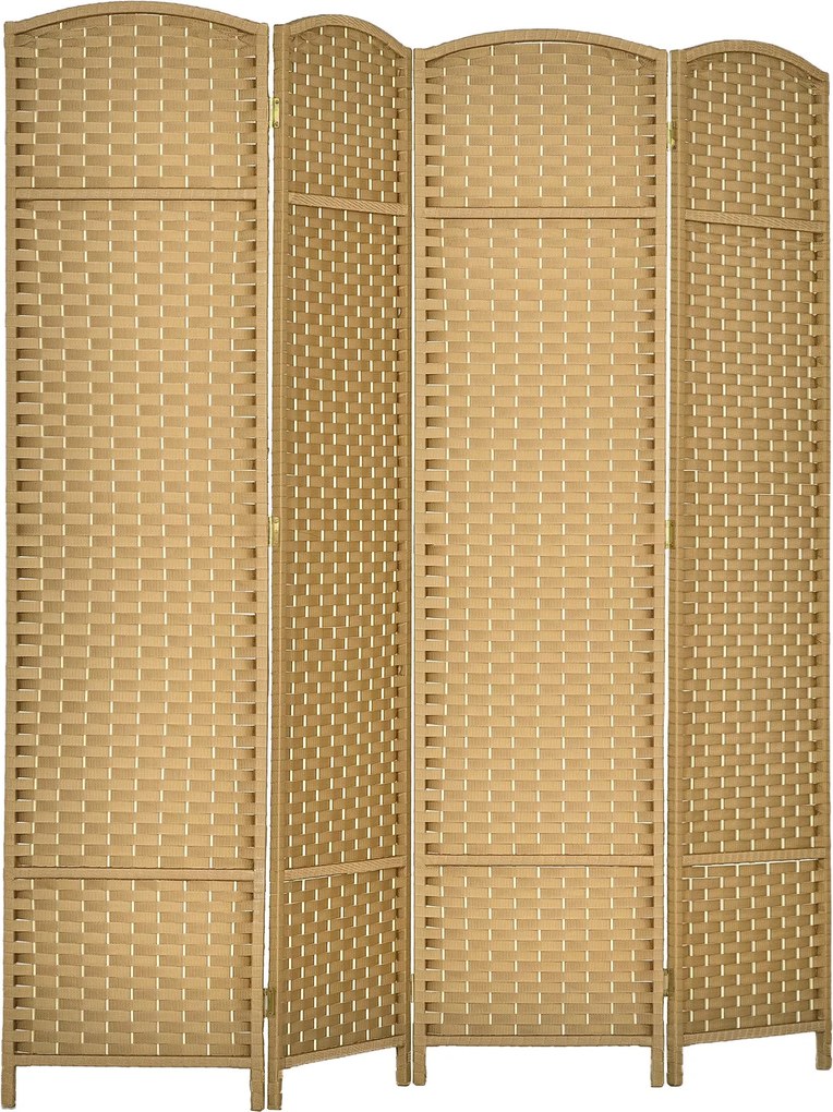 HOMCOM Beltéri Fa Térelválasztó 4 Panel 160 x 170 cm Összecsukható Privát Képernyő Szőtt Felülettel, Elválasztó Parti Élet Térhez, Hálószobához, Ottho