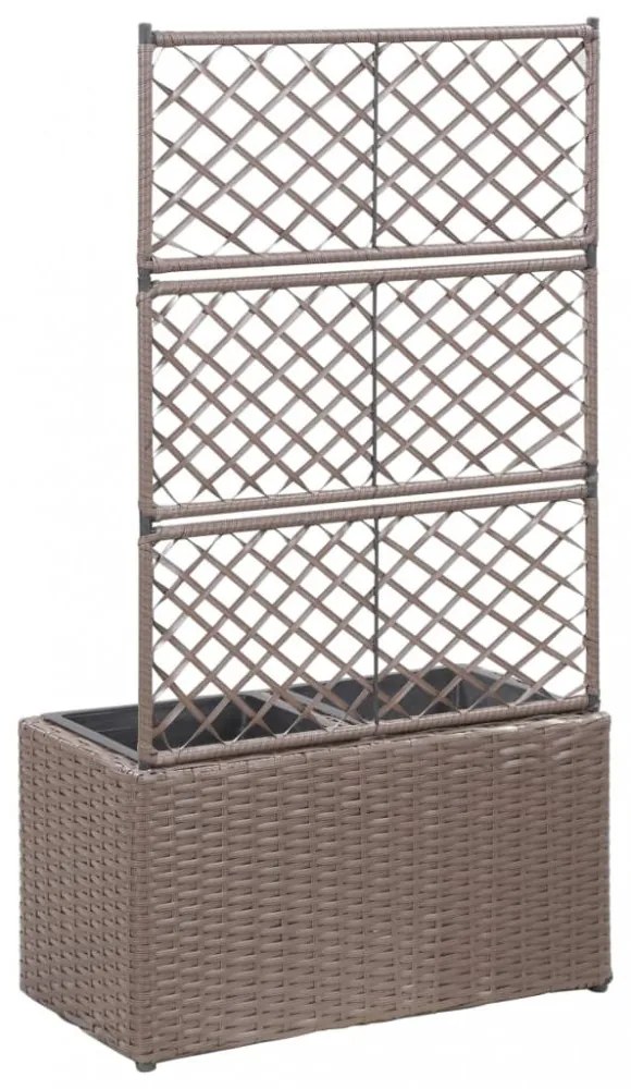 barna rácsos polyrattan magaságyás 2 kaspóval 58 x 30 x 107 cm