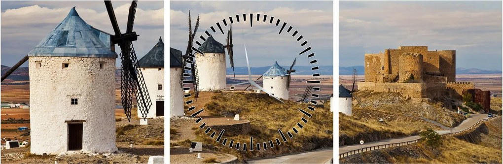 Kép - Consuegra szélmalmai, Spanyolország (órával) (90x30 cm)