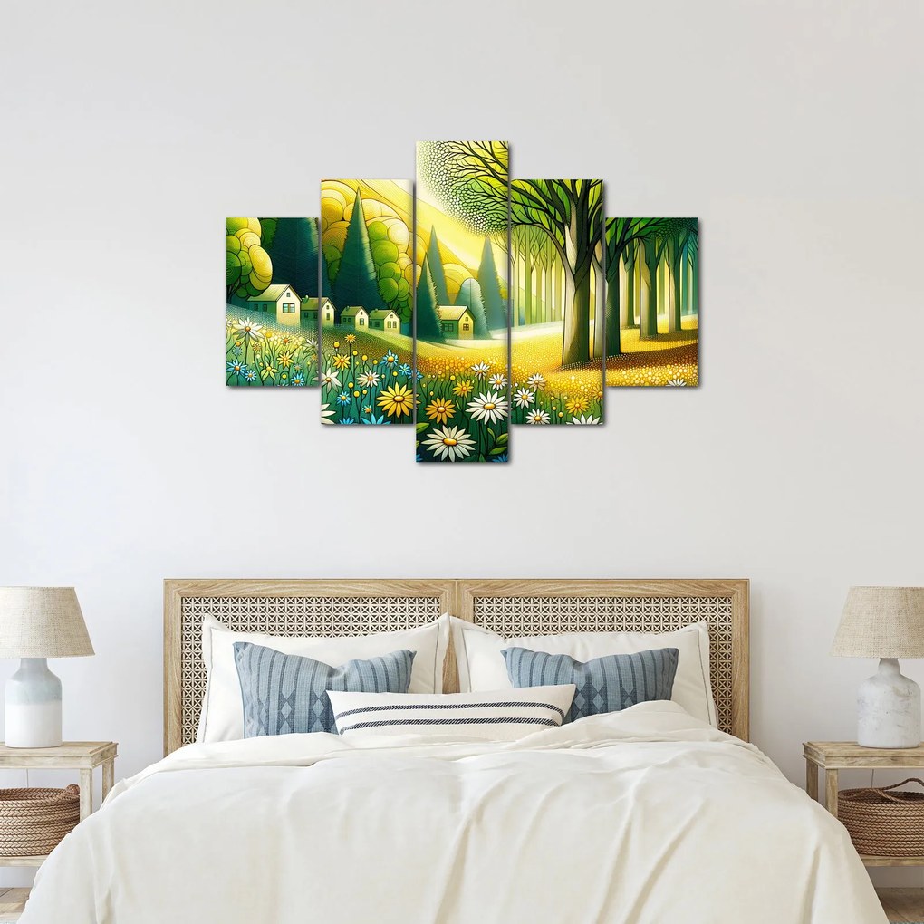 Kép - Falu sárga-zöld színekben (150x105 cm)