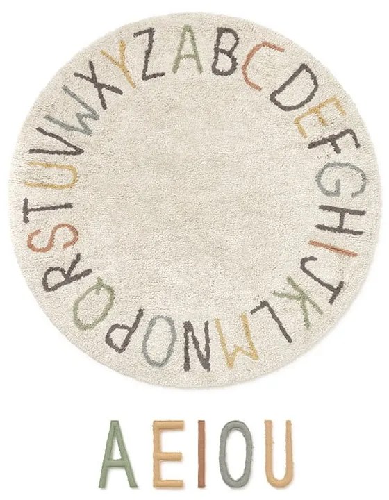 Krémszínű pamut gyerek játszószőnyeg ø120 cm ABC Color and Letters – Lorena Canals