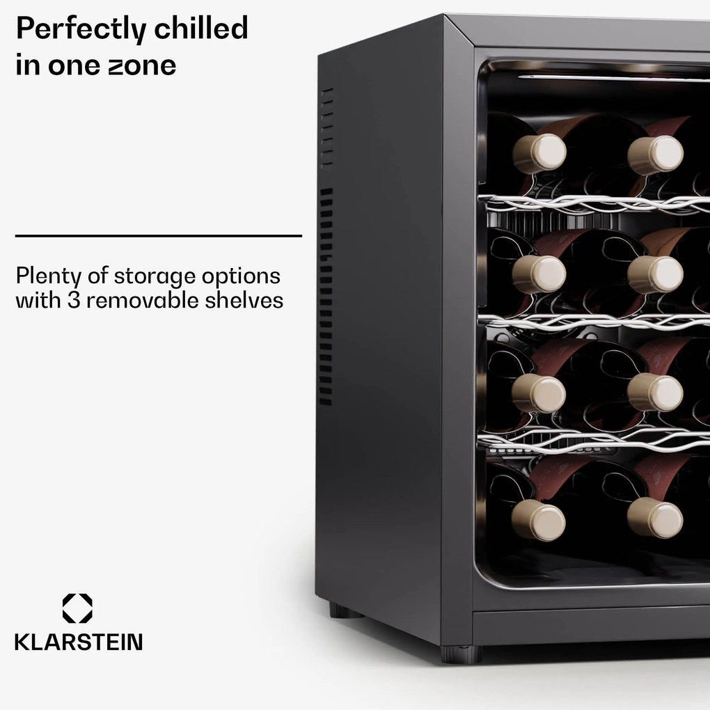 Klarstein Silent Vino 12 Uno, borhűtő, 31 l / 12 palack, 5-18 °C, érintős