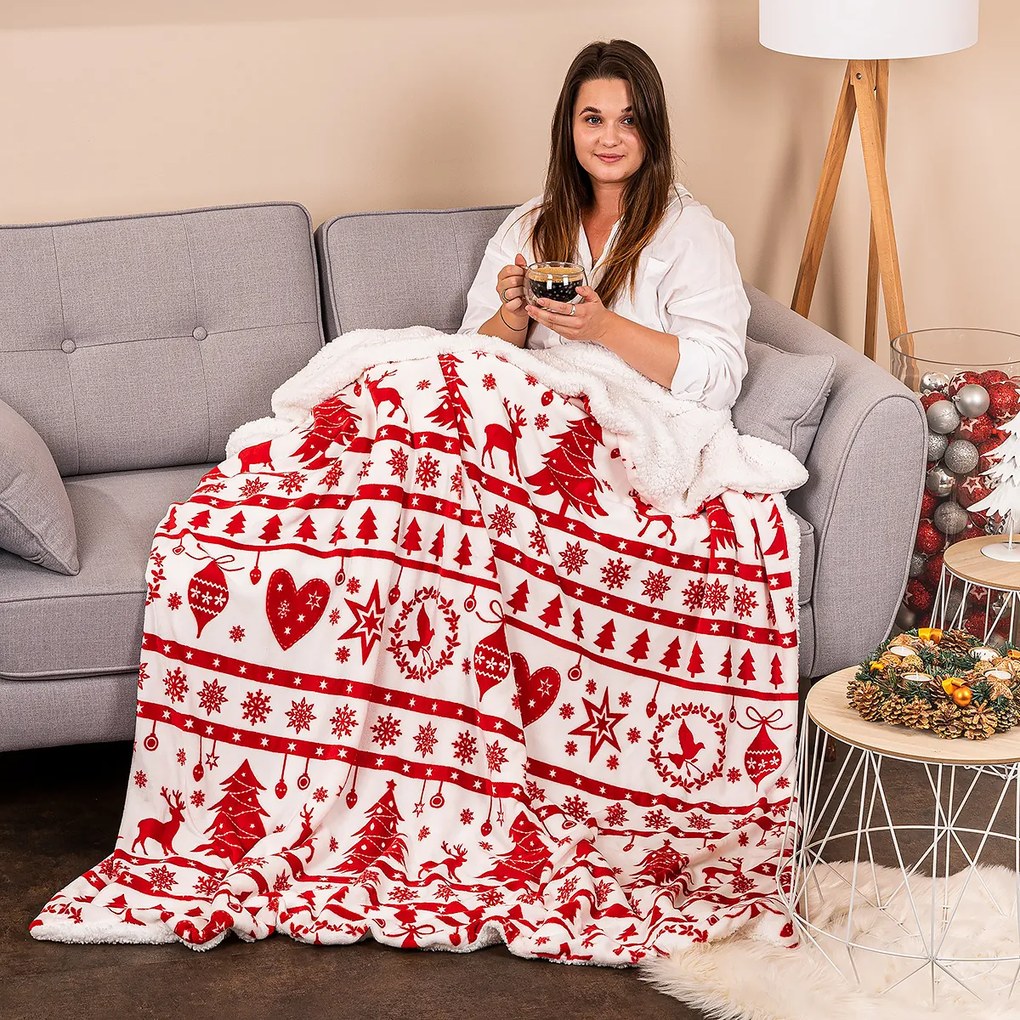 4Home White Christmas karácsonyi gyapjú hatású pléd 150 x 200 cm