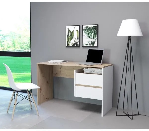 MARLO fiókos íróasztal, artisan tölgy/fehér