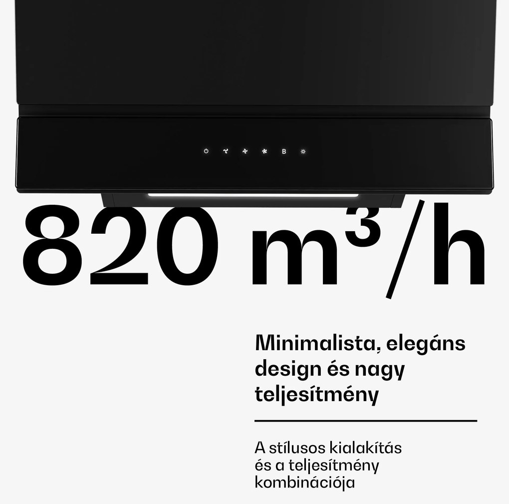 Klarstein Velaire páraelszívó, Elegáns, minimalista, nagy teljesítményű, A++ energiaosztály, 820 m³/h, 60 cm
